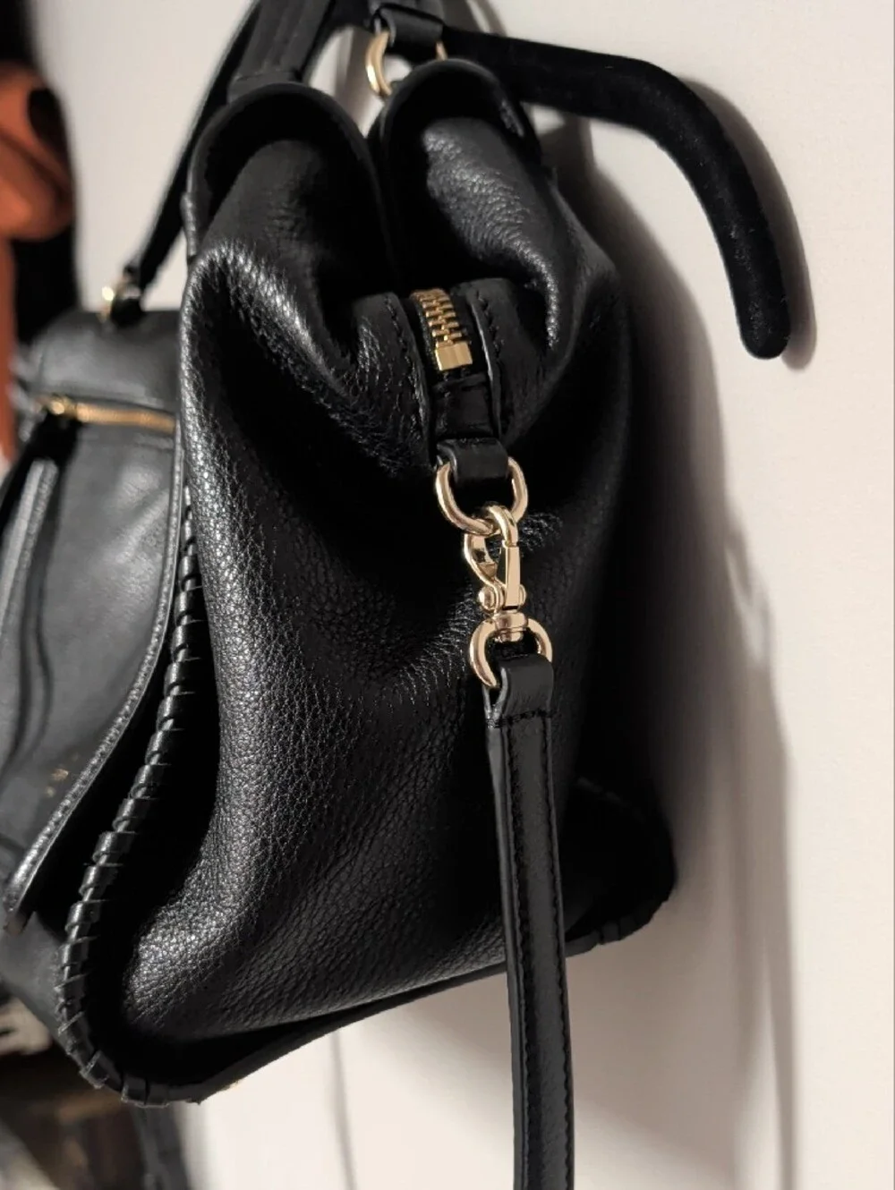 kate spade Black Pebbled Leather Satchel with Gold Hardware